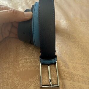 Burberry Black and Blue Leather Belt with Silver Buckle